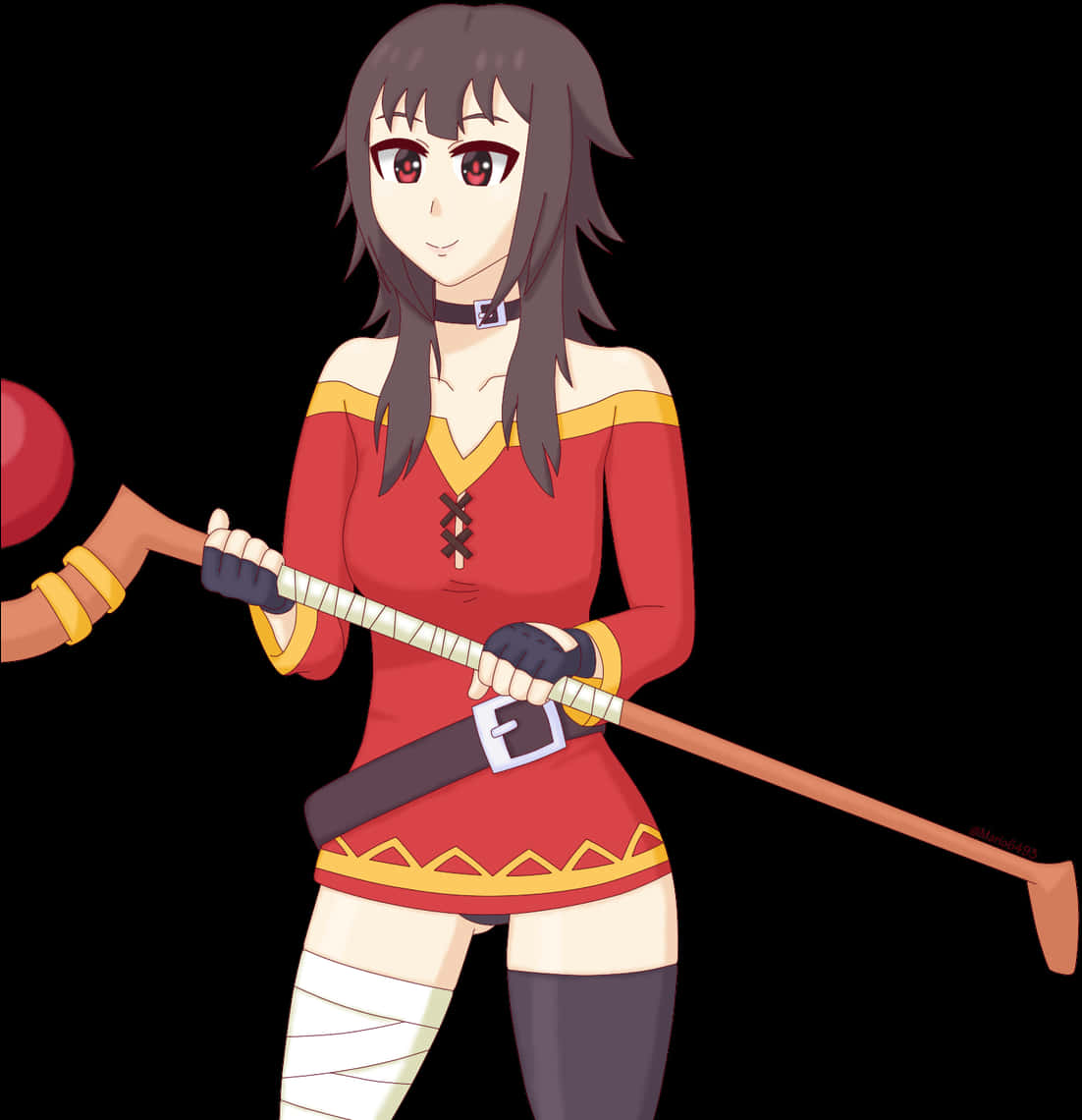 Megumin Anime Character With Staff PNG image