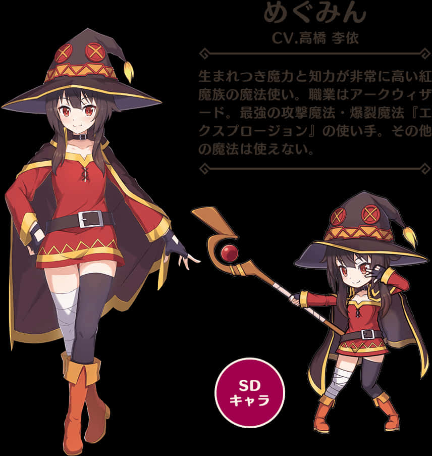 Megumin_ Character_ Art_and_ Chibi_ Version PNG image