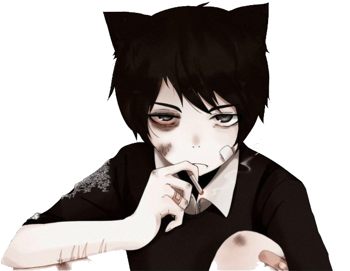 Melancholic Anime Boywith Cat Ears PNG image