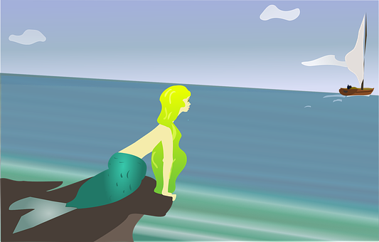 Mermaid Watching Sunset PNG image