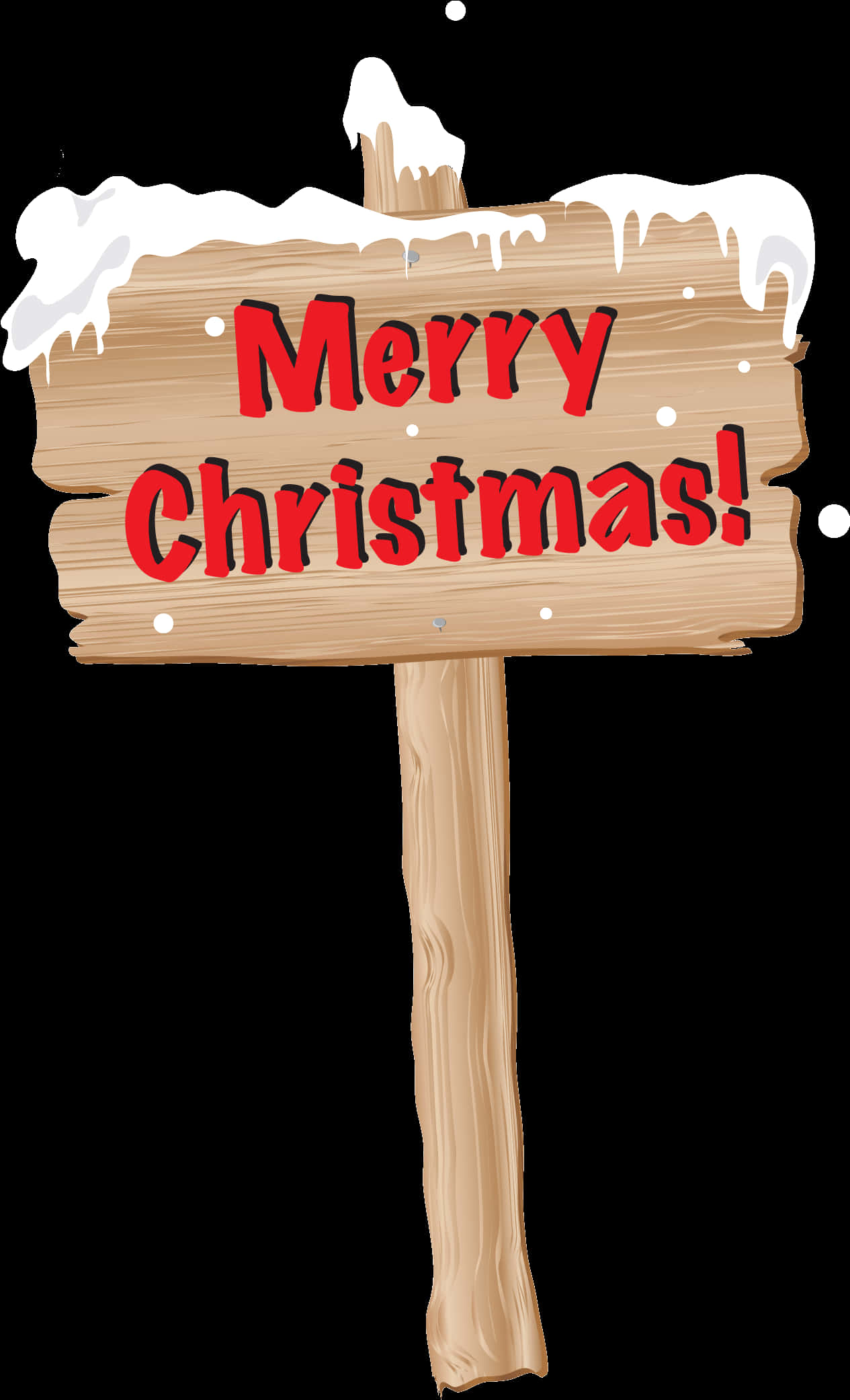 Merry Christmas Wooden Sign Snow Capped PNG image