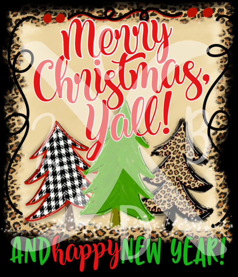 Merry Christmas Yall New Year Greeting PNG image