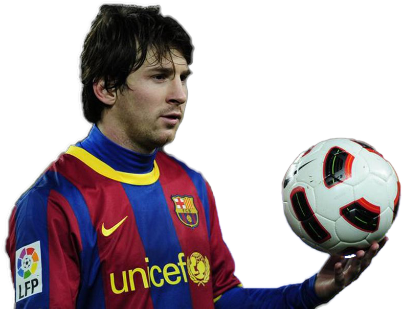 Messi_ Barcelona_ Uniform_ Holding_ Soccer_ Ball.png PNG image