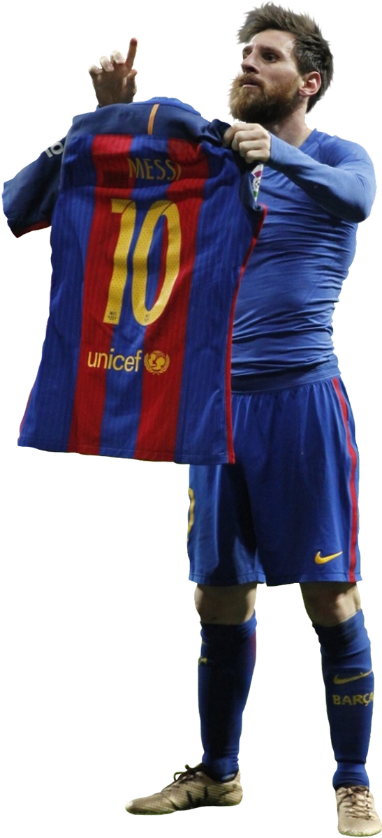 Messi Holding Barcelona Jersey PNG image