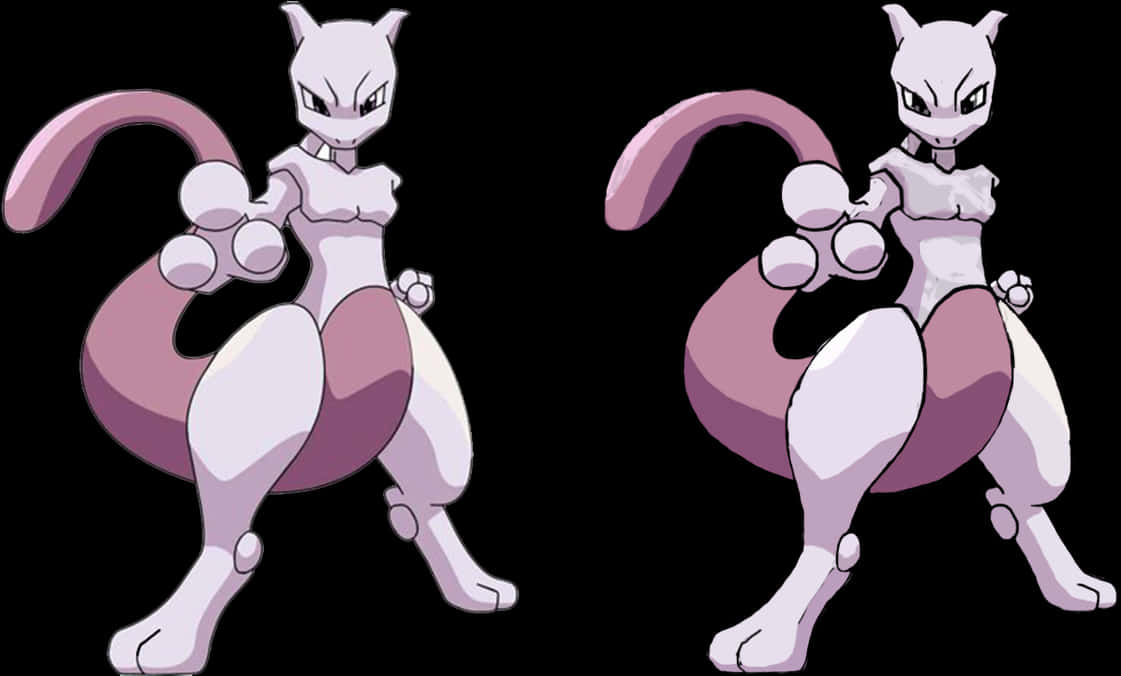 Mewtwo Pokemon Dual Pose PNG image