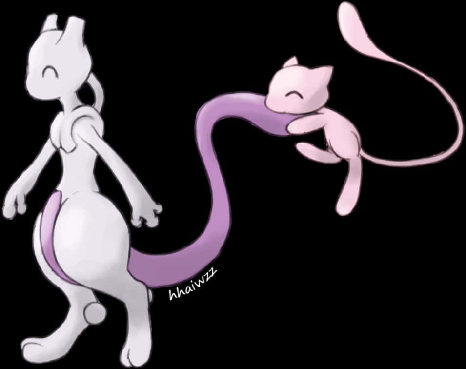 Mewtwoand Mew Illustration PNG image