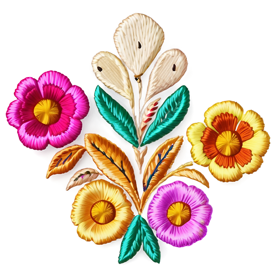 Mexican Flowers Embroidery Pattern Png Xqy PNG image