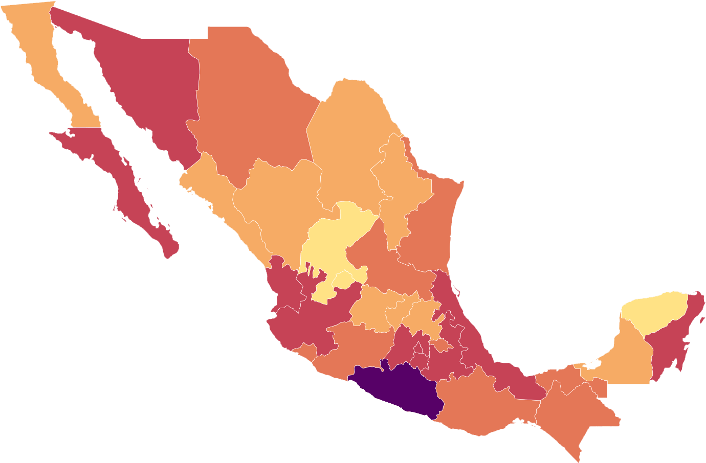 Mexico Color Coded Map PNG image