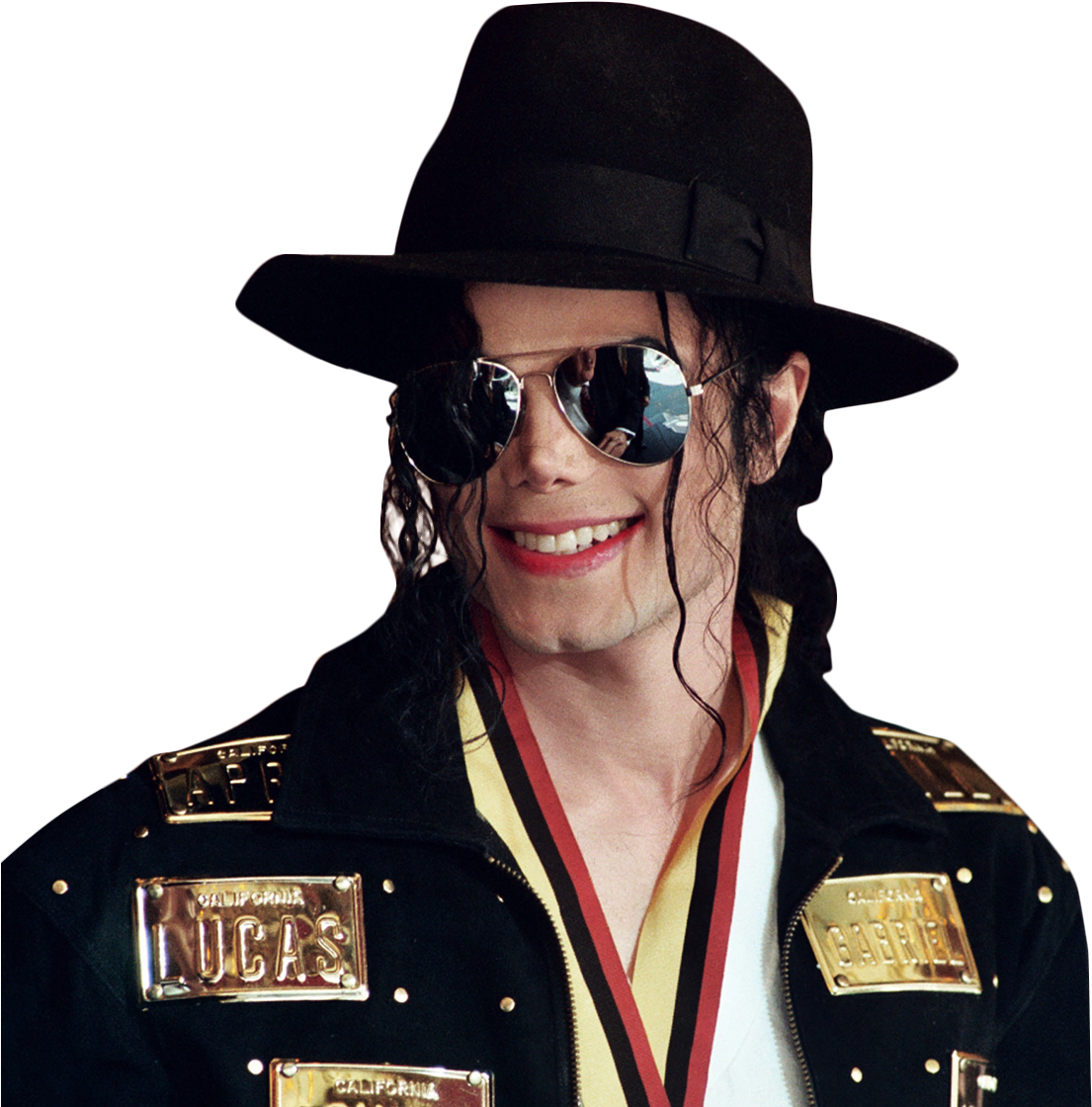 Michael Jackson Smilingwith Hatand Sunglasses PNG image