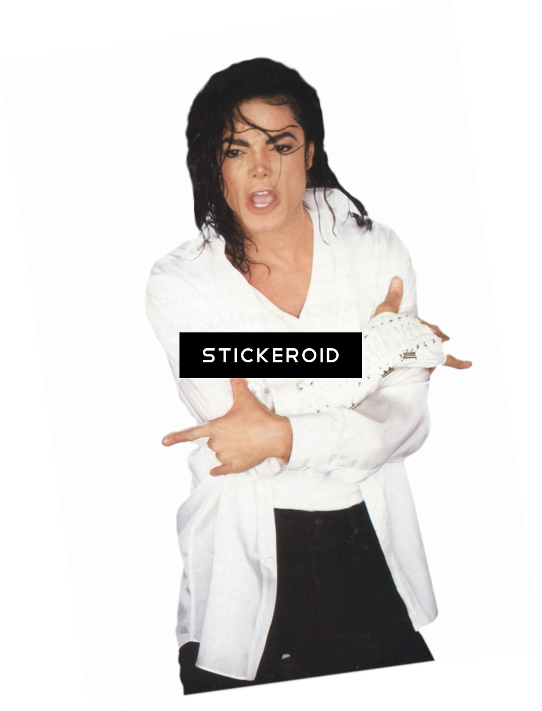 Michael Jackson White Shirt Pointing Pose PNG image