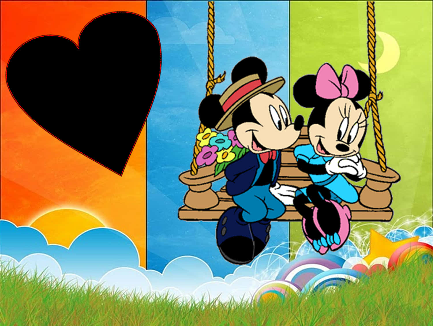 Mickey Minnie Love Swing Cartoon PNG image