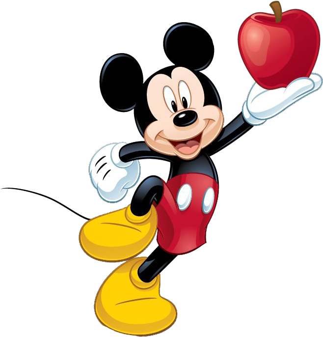 Mickey Mouse Holding Apple PNG image