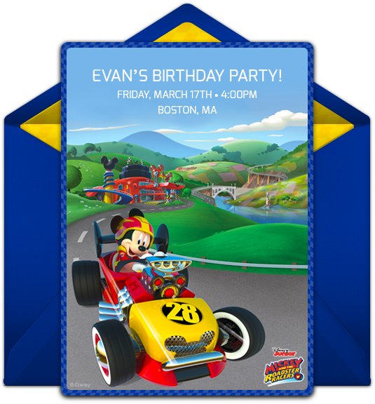 Mickey Mouse Racing Birthday Invitation PNG image