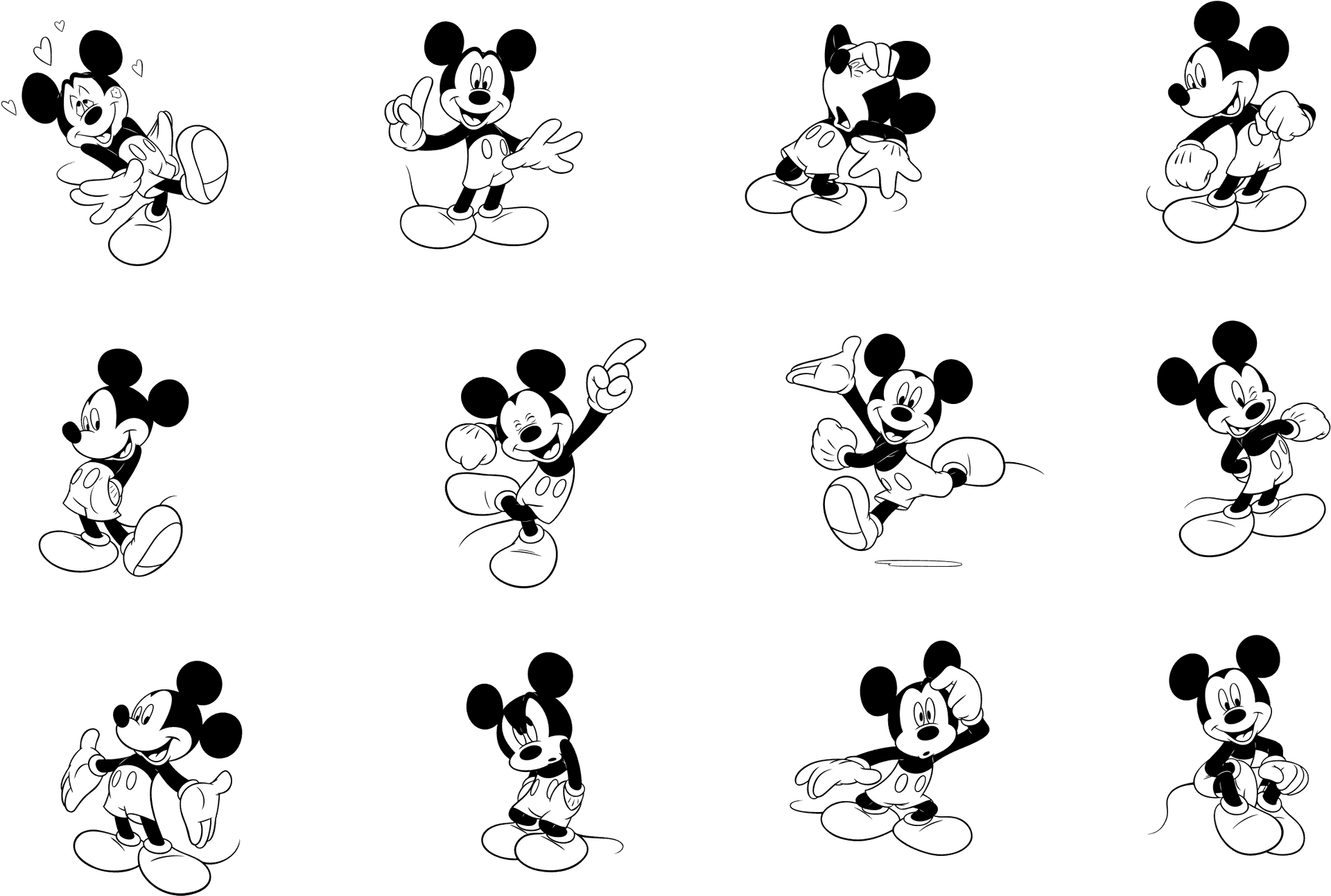 Mickey_ Mouse_ Various_ Poses_ Vector PNG image