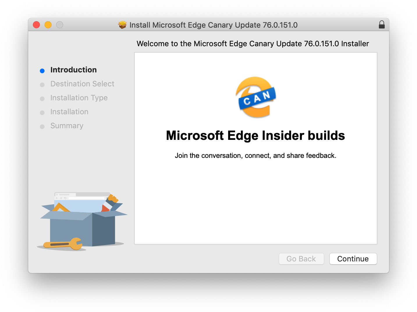 Microsoft Edge Canary Update Installer Screenshot PNG image