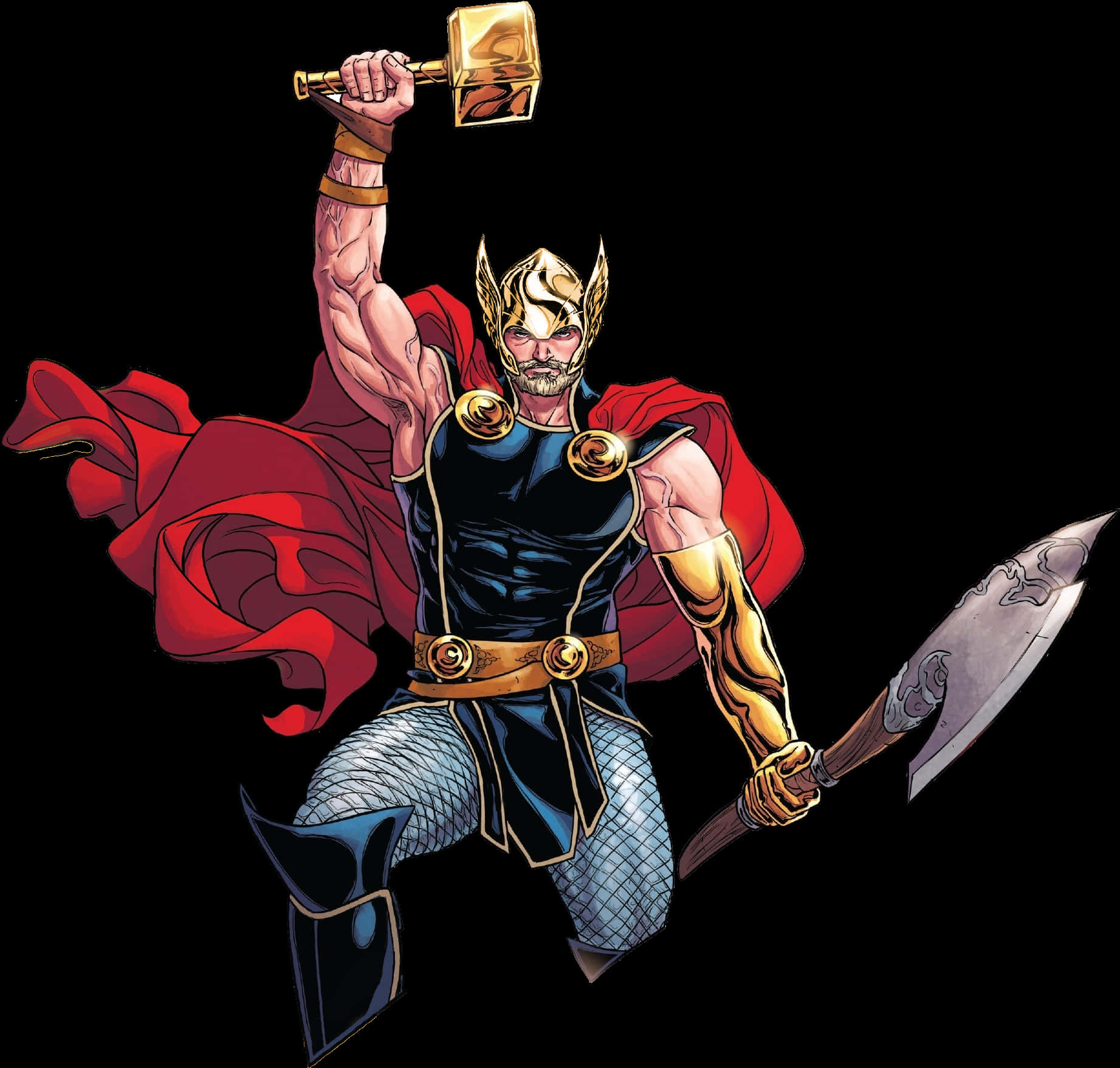 Mighty Thor With Mjolnirand Axe PNG image