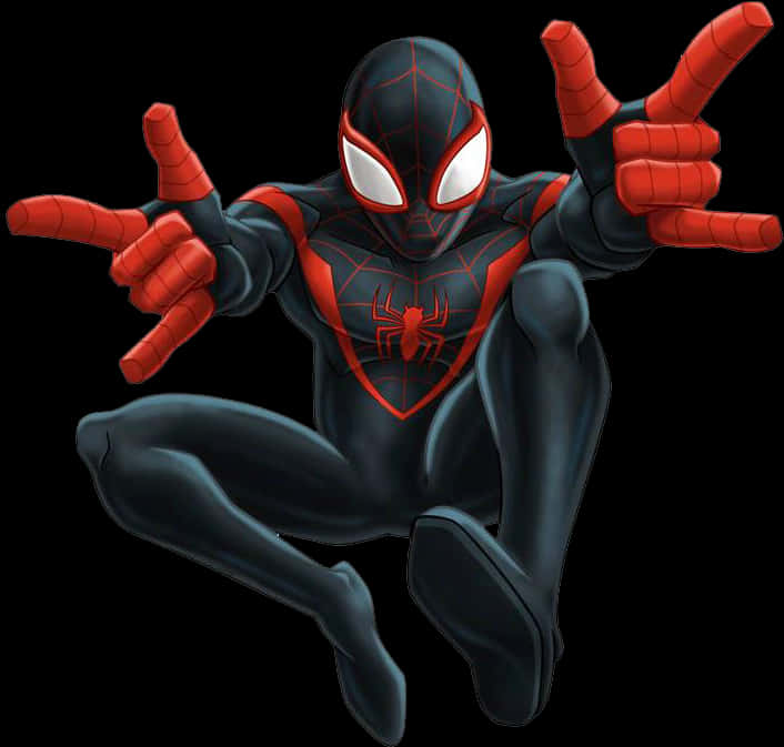 Miles Morales Spiderman Action Pose PNG image