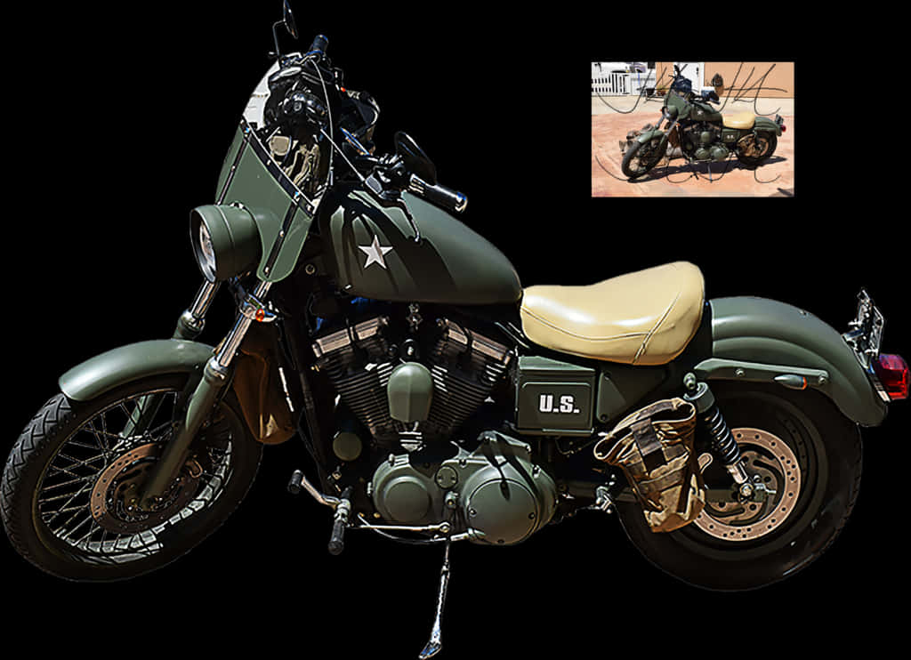 Military Style Motorcycle H D PNG image