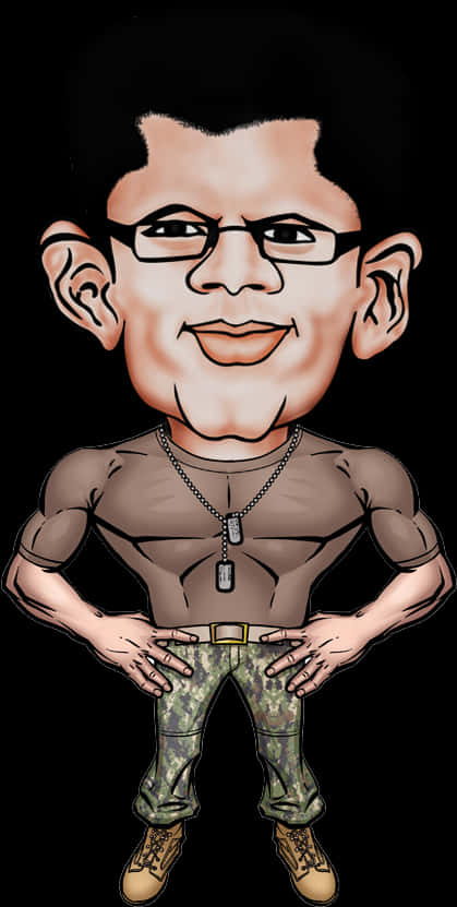 Military Themed Caricature Illustration PNG image