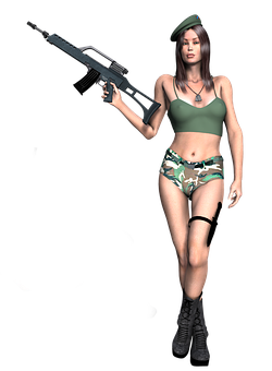 Military Themed Female Character With Rifle PNG image