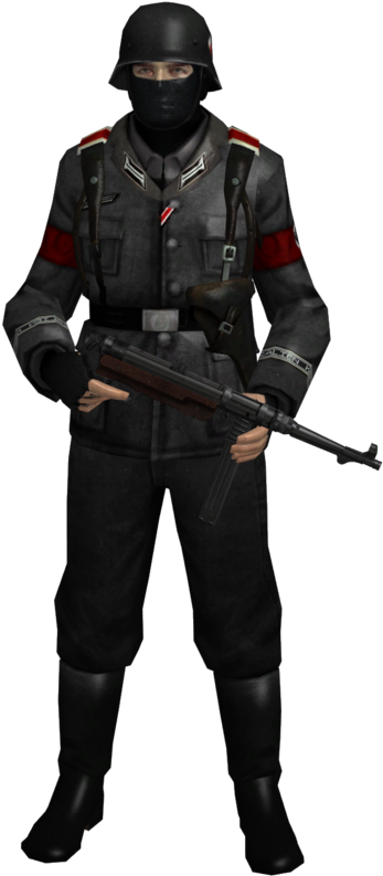 Military Uniformed Figurewith Firearm PNG image