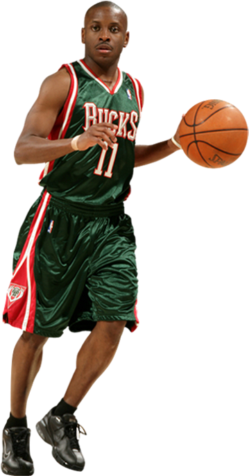 Milwaukee Bucks Basketball Player Dribbling PNG image