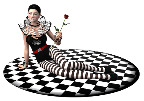 Mime Artistwith Roseon Checkered Floor PNG image