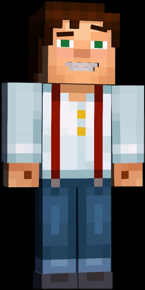 Minecraft_ Character_in_ Red_ Suspenders PNG image