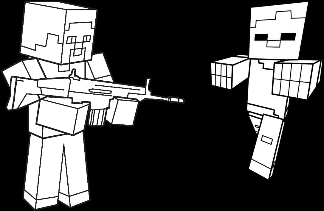 Minecraft Characters Armedand Ready PNG image