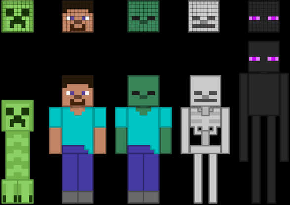 Minecraft Charactersand Faces PNG image