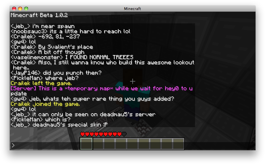 Minecraft Chat Screenwith Hearts PNG image