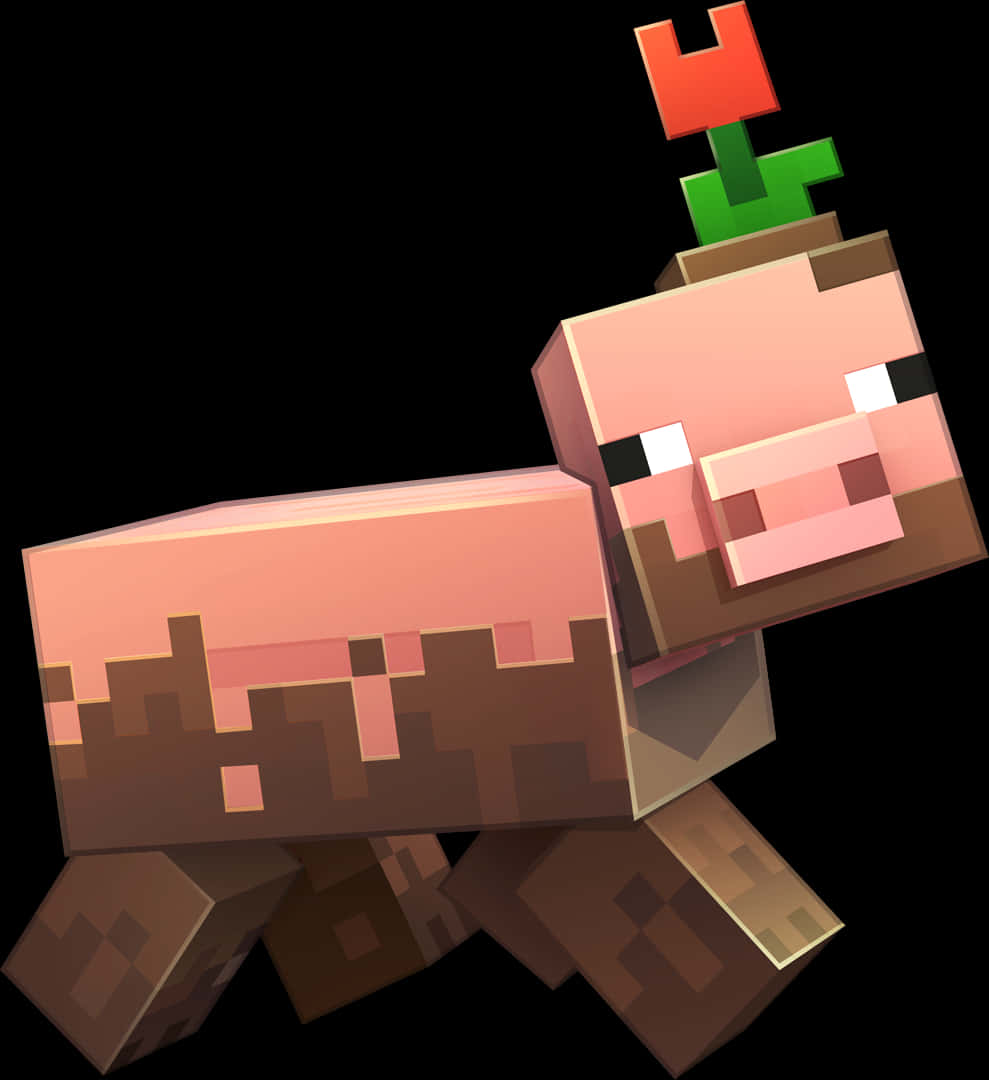 Minecraft_ Pig_with_ Sapling_on_ Head PNG image
