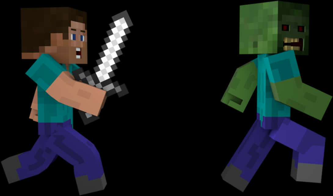 Minecraft_ Player_vs_ Zombie_ Battle PNG image
