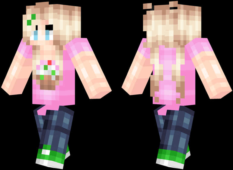 Minecraft Skin Girlwith Pink Topand Blue Jeans PNG image