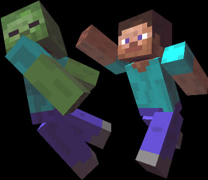 Minecraft_ Steve_and_ Zombie_ Floating PNG image