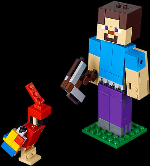 Minecraft Steve Lego Figure With Pickaxe PNG image