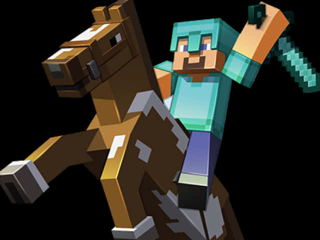 Minecraft Steve Riding Horse PNG image