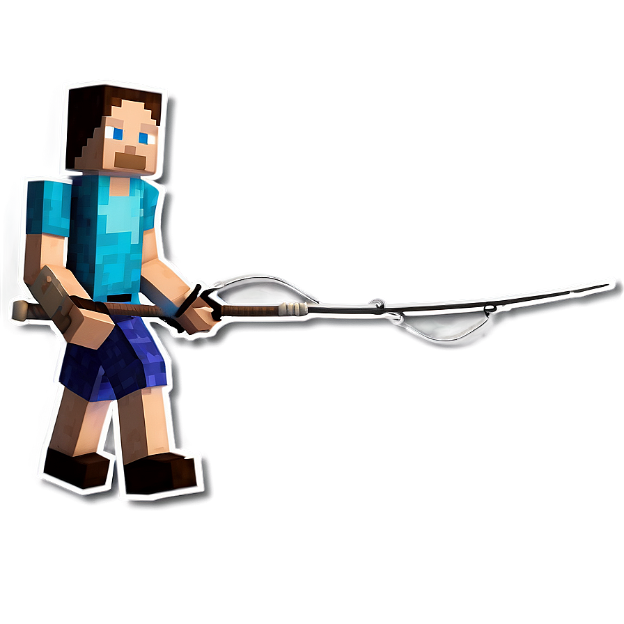 Minecraft Steve With Fishing Rod Png 05232024 PNG image