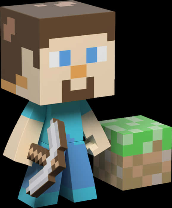 Minecraft_ Steve_with_ Pickaxe_and_ Block PNG image