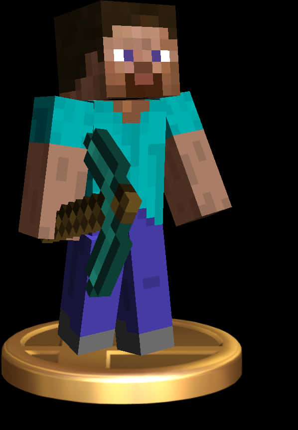 Minecraft Stevewith Pickaxe Trophy PNG image