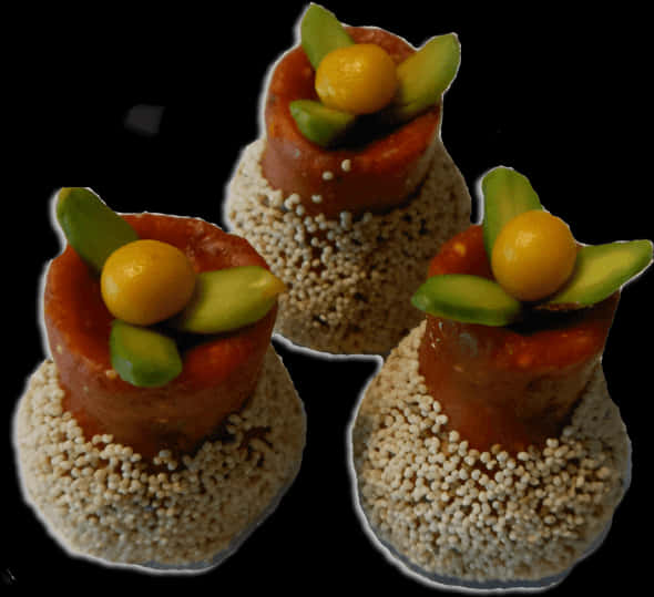 Miniature Food Sculptureson Black Background PNG image