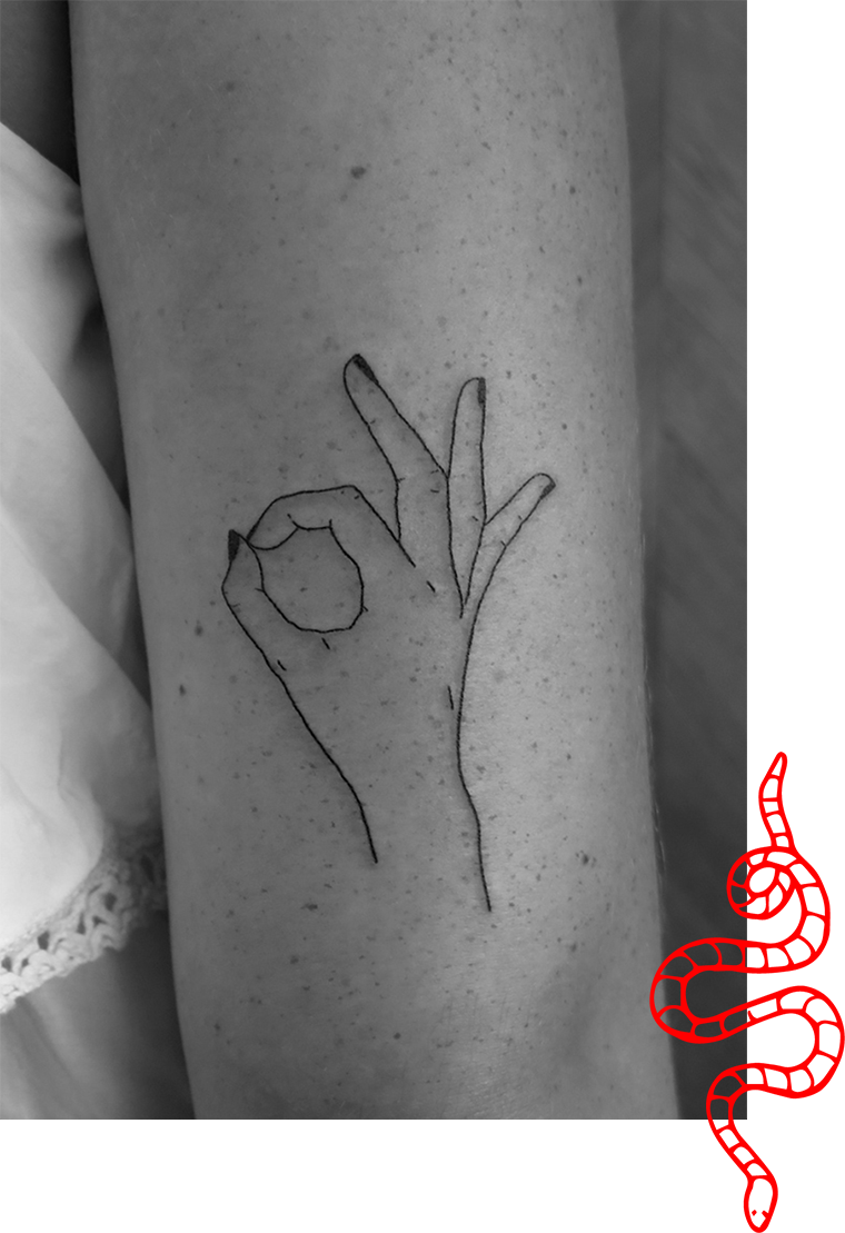 Minimalist O K Hand Gesture Tattoo PNG image