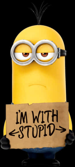 Minion With Im With Stupid Sign PNG image