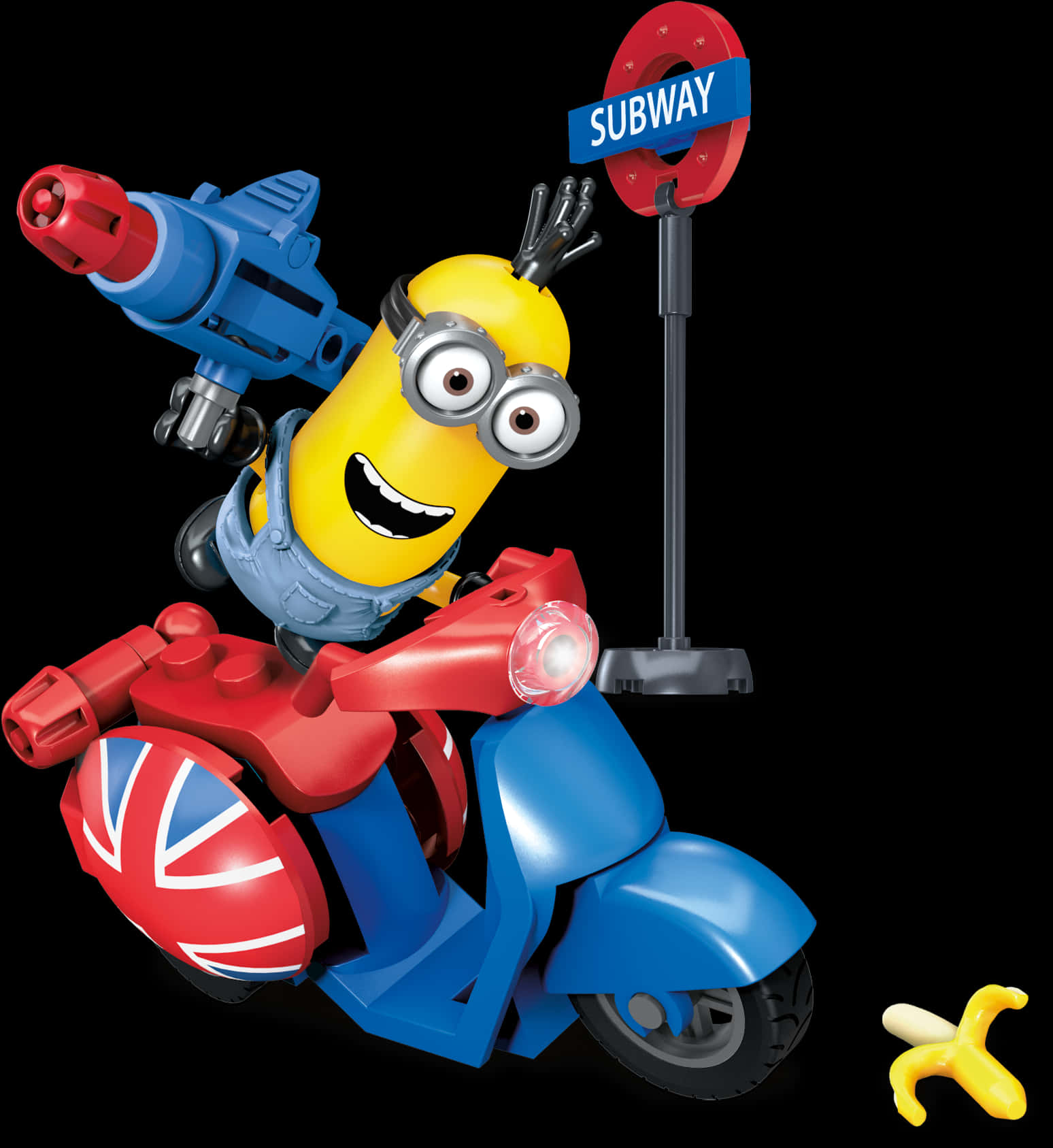 Minionon Scooterwith Blasterand Subway Sign PNG image