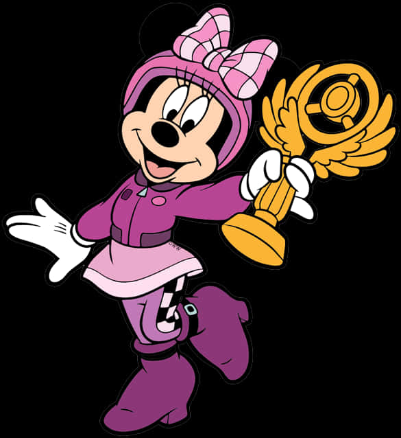 Minnie Mouse Holding Award Trophy PNG image