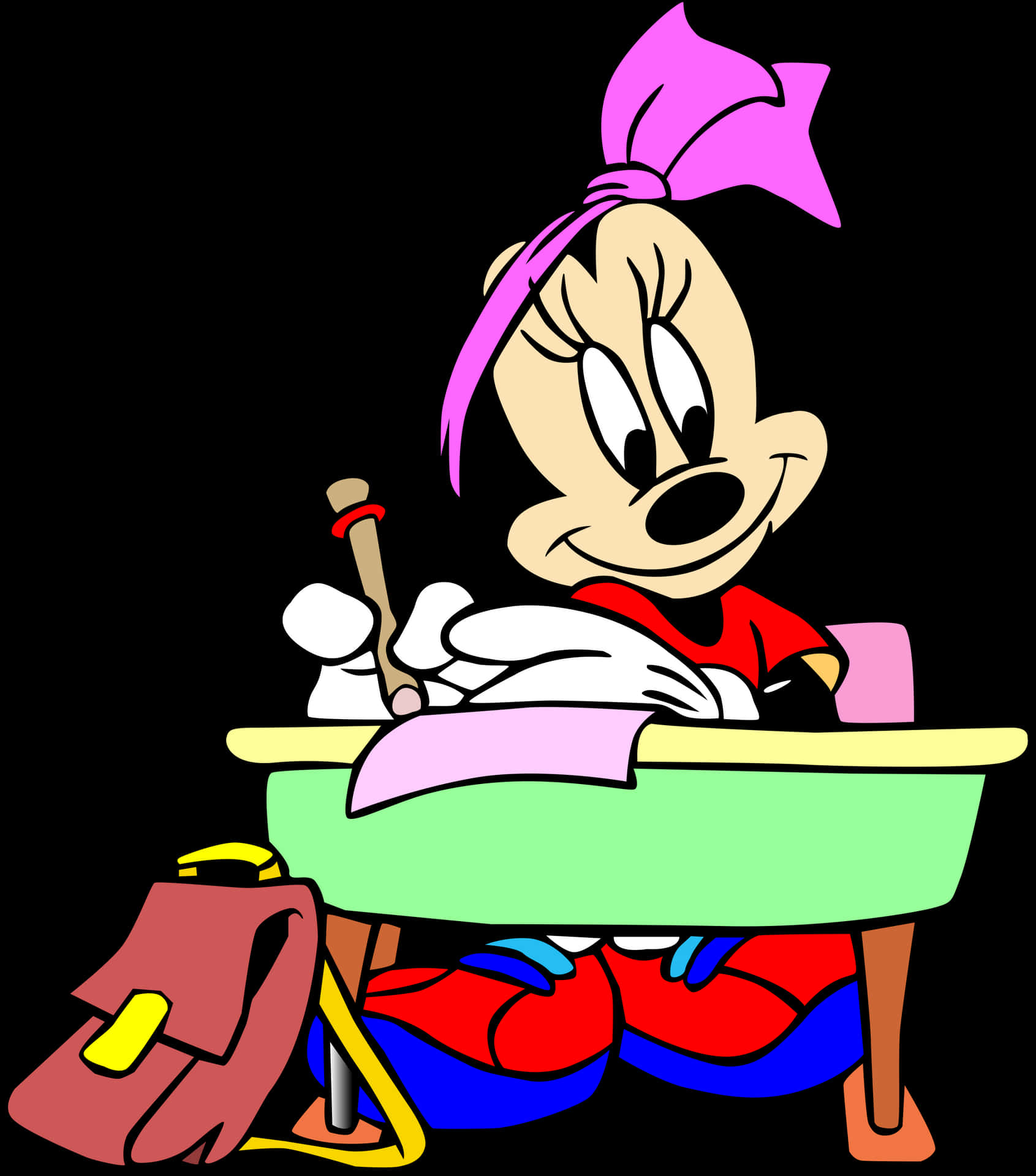 Minnie Mouse School Desk Illustration PNG image