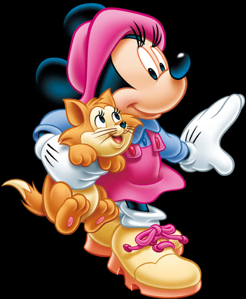 Minnie Mouseand Figaro Illustration PNG image