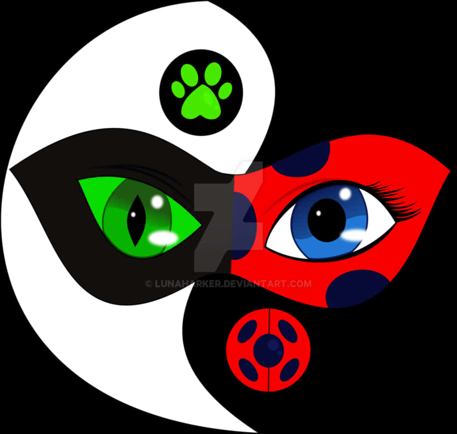 Miraculous Ladybugand Cat Noir Yin Yang PNG image