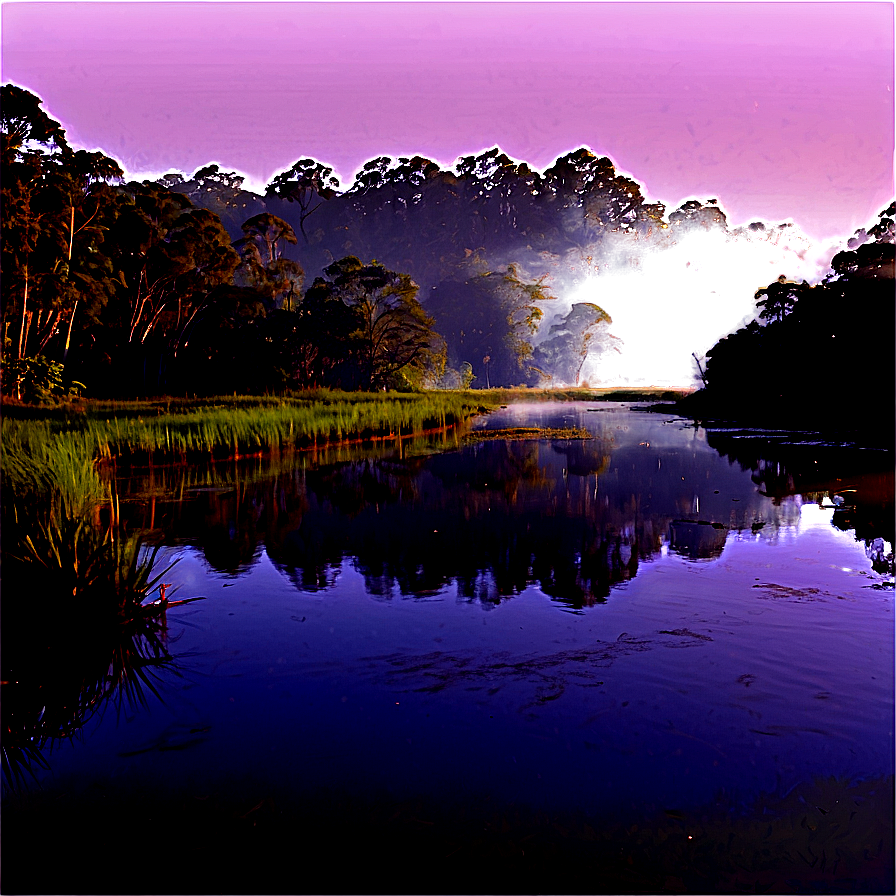 Misty Riverbank Serenity Png Cvh PNG image