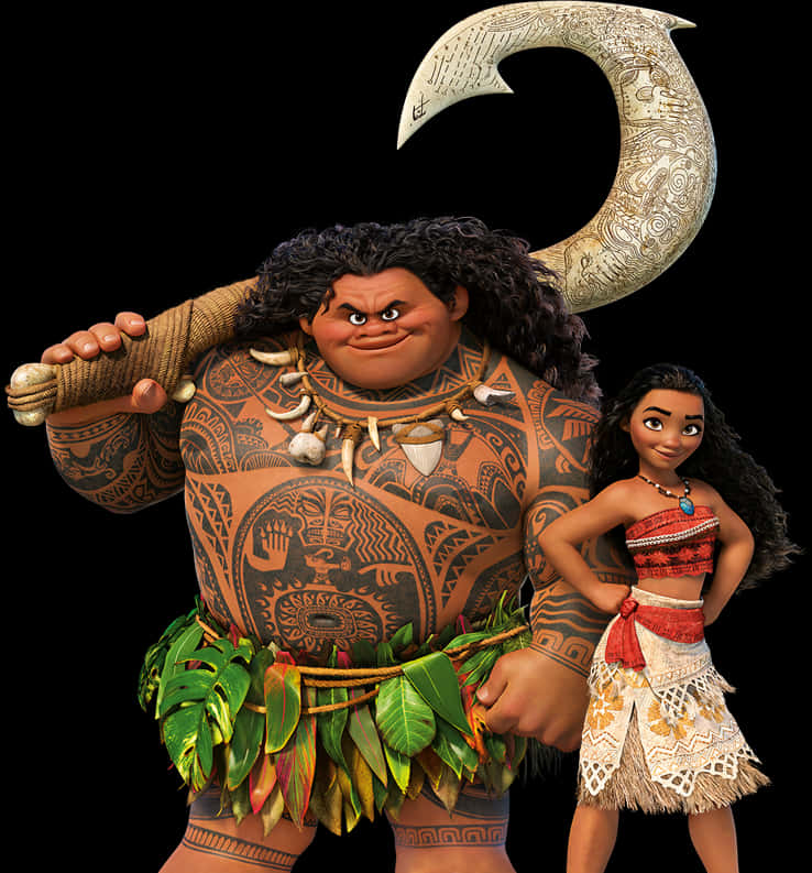 Moanaand Maui Characters PNG image
